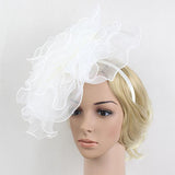 Maxbell White Tulle Mesh Flower Hat Headband Fascinator Bridal Cocktail Headpiece