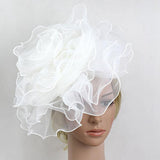 Maxbell White Tulle Mesh Flower Hat Headband Fascinator Bridal Cocktail Headpiece