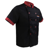 Maxbell Men Women Chef Uniform Double Breasted Cook Jacket Coat Short Sleeve L Black