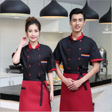 Maxbell Men Women Chef Uniform Double Breasted Cook Jacket Coat Short Sleeve L Black