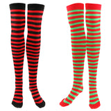 Maxbell Women Striped Stretch Above Knee Christmas Long Stockings Socks Red& Black