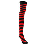 Maxbell Women Striped Stretch Above Knee Christmas Long Stockings Socks Red& Black