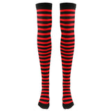 Maxbell Women Striped Stretch Above Knee Christmas Long Stockings Socks Red& Black