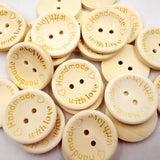 Maxbell 100Pcs Natural Wooden Buttons Handmade with Love DIY Craft 25mm