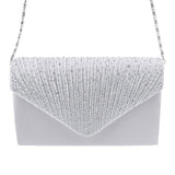 Maxbell Womens Satin Diamante Clutch Shouler Bag Evening Bridal Prom Handbag White