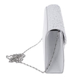 Maxbell Womens Satin Diamante Clutch Shouler Bag Evening Bridal Prom Handbag White