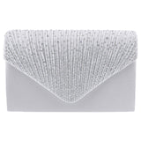 Maxbell Womens Satin Diamante Clutch Shouler Bag Evening Bridal Prom Handbag White