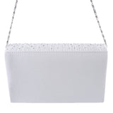 Maxbell Womens Satin Diamante Clutch Shouler Bag Evening Bridal Prom Handbag White