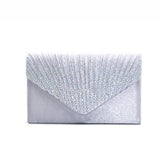 Maxbell Womens Satin Diamante Clutch Shouler Bag Evening Bridal Prom Handbag Silver