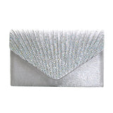 Maxbell Womens Satin Diamante Clutch Shouler Bag Evening Bridal Prom Handbag Silver