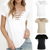 Maxbell Sexy Women V-Neck Short Sleeve Casual Bandage Hollow Out Tops Blouse T Shirt