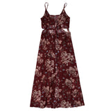 Maxbell Women Summer Long Flower Dress Female Casual Beach Strap Dress Dark Red L