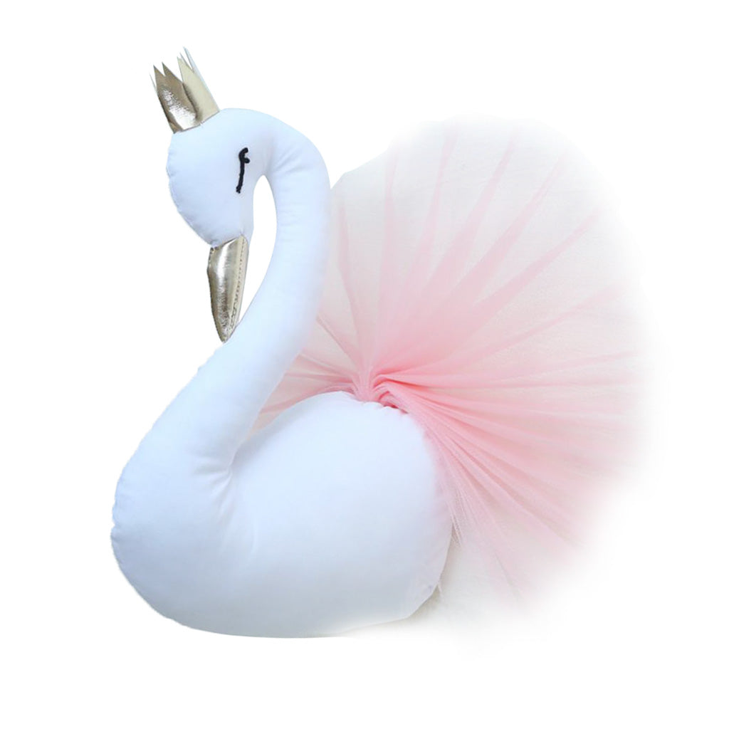 Maxbell Wall Mounted Stuffed Swan Wall Hanging Sculptures Home Decor Kids Toys Pink