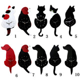 Maxbell 3D Tail Wagging Cat Dog Wall Clock Silence Clock Bedroom Home Decoration Spotted Cat