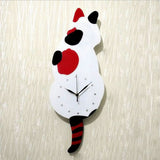 Maxbell 3D Tail Wagging Cat Dog Wall Clock Silence Clock Bedroom Home Decoration Spotted Cat