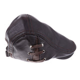 Maxbell Flat Cap Cabby Hat PU Vintage Newsboy Cap Ivy Driving Cap Style 1-Dark Brown