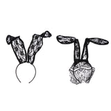 Maxbell Masquerade Party Rabbit Long Ears Headband Lace Mask Veil Black with Veil