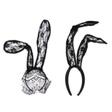 Maxbell Masquerade Party Rabbit Long Ears Headband Lace Mask Veil Black with Veil