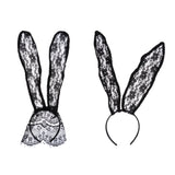 Maxbell Masquerade Party Rabbit Long Ears Headband Lace Mask Veil Black with Veil