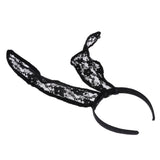 Maxbell Masquerade Party Rabbit Long Ears Headband Lace Mask Veil Black with Veil