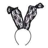 Maxbell Masquerade Party Rabbit Long Ears Headband Lace Mask Veil Black with Veil