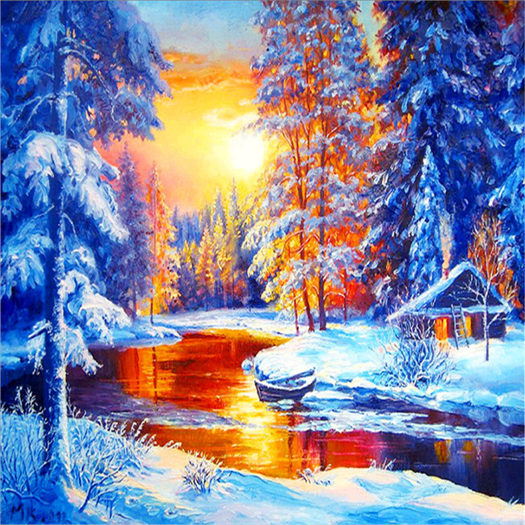 Maxbell DIY 5D Diamond Embroidery Painting Cross Stitch Kit Oil paint Snow River