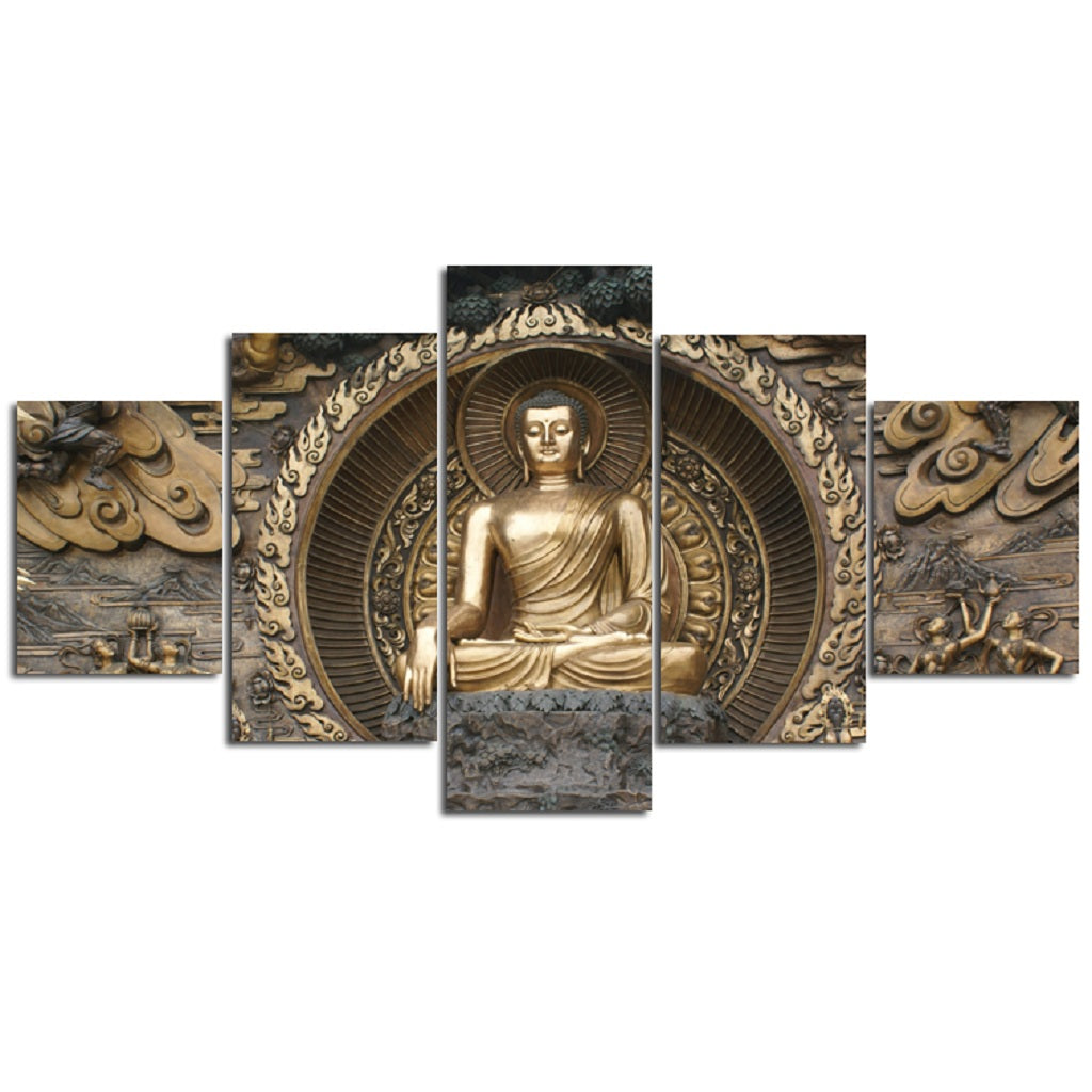 Maxbell 5 Panels Buddha Statue Canvas Painting Canvas Prints Picture Wall Decor L