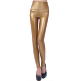 Maxbell Women Skinny Leggings Wet Look Faux Leather Leggings PU Pants Trousers S Gold