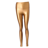 Maxbell Women Skinny Leggings Wet Look Faux Leather Leggings PU Pants Trousers S Gold