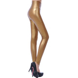 Maxbell Women Skinny Leggings Wet Look Faux Leather Leggings PU Pants Trousers S Gold