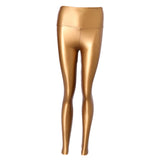 Maxbell Women Skinny Leggings Wet Look Faux Leather Leggings PU Pants Trousers S Gold