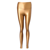 Maxbell Women Skinny Leggings Wet Look Faux Leather Leggings PU Pants Trousers S Gold