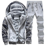 Maxbell Men Thickened Hoodie Warm Zip-Front Sport Winter Tracksuit 4XL Light Gray