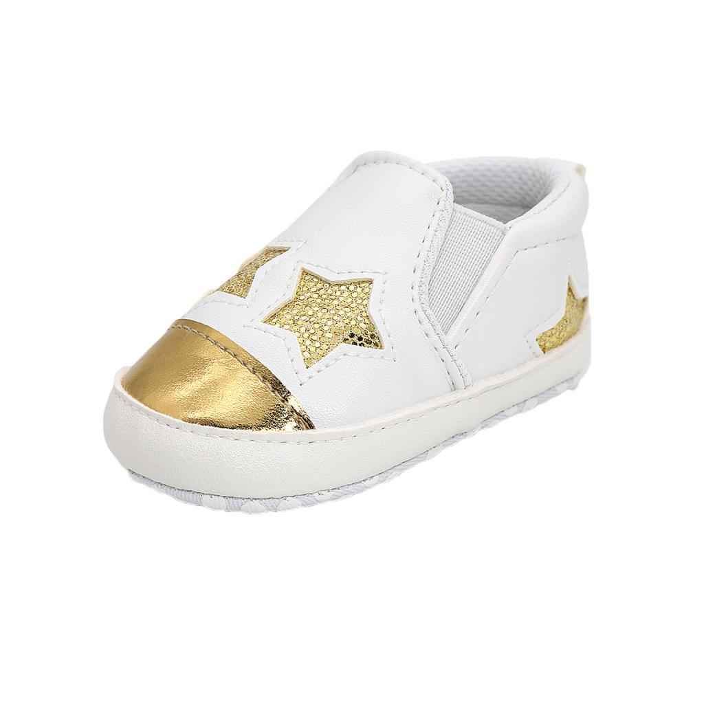 Maxbell Unisex Baby Crib Shoes Cute Stars Soft Sole Comfort Prewalker Shoes S Gold