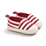 Maxbell Unisex Baby Crib Shoes Stripe Soft Sole Comfort Prewalker Shoes L Red