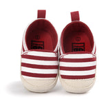 Maxbell Unisex Baby Crib Shoes Stripe Soft Sole Comfort Prewalker Shoes L Red