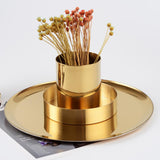 Maxbell Gold Flower Vase Pen Holder Desktop Storage Container Tube Ornament Cylinder