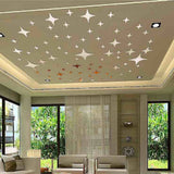 Maxbell 30Pieces 3D DIY Star Mirror Wall Stickers Wall Ceiling Art Decoration Gold