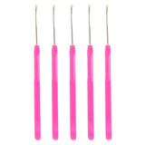 Maxbell 5 Pieces Pulling Hook Needle Tools for Micro Ring Hair Extensions Rose Red