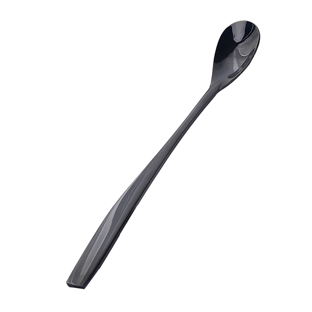 Maxbell Stainless Steel Long Handle Spoon for Ice Cream Sundae Coffee Black
