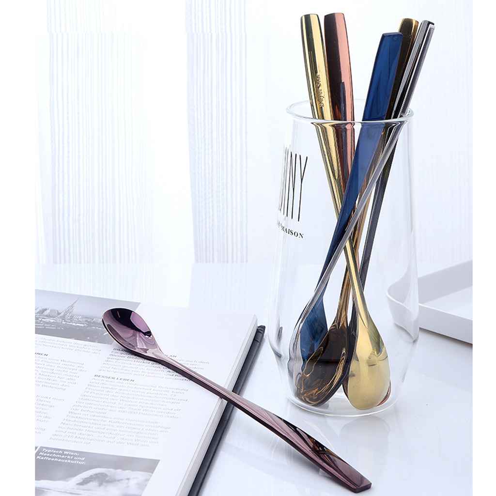 Maxbell Stainless Steel Long Handle Spoon for Ice Cream Sundae Coffee Purple