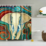 Maxbell Folk Style Bathroom Polyester Shower Curtain with 12 Hooks Set Elephant