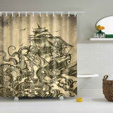 Maxbell Folk Style Bathroom Polyester Shower Curtain with 12 Hooks Set Pirate Ship