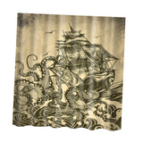 Maxbell Folk Style Bathroom Polyester Shower Curtain with 12 Hooks Set Pirate Ship