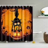 Maxbell Halloween Printed Polyester Bathroom Shower Curtain Pumpkin & Cat #2