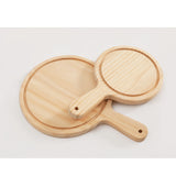 Maxbell Round Wooden Board Kitchen Pizza Bread Plate Serving Tray with Handle 12inch