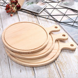 Maxbell Round Wooden Board Kitchen Pizza Bread Plate Serving Tray with Handle 6inch