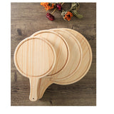 Maxbell Round Wooden Board Kitchen Pizza Bread Plate Serving Tray with Handle 9inch