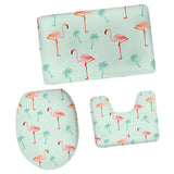 Maxbell Non-Slip Flamingo Print Bathroom Pedestal Lid Mat Toilet Rug Set 5