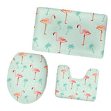 Maxbell Non-Slip Flamingo Print Bathroom Pedestal Lid Mat Toilet Rug Set 5